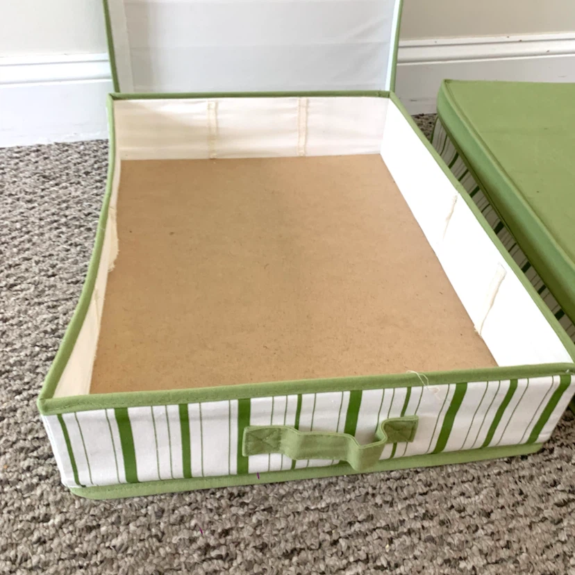 2 Fabric Storage Boxes with Lids Organizer Bins Green Striped - photo 2