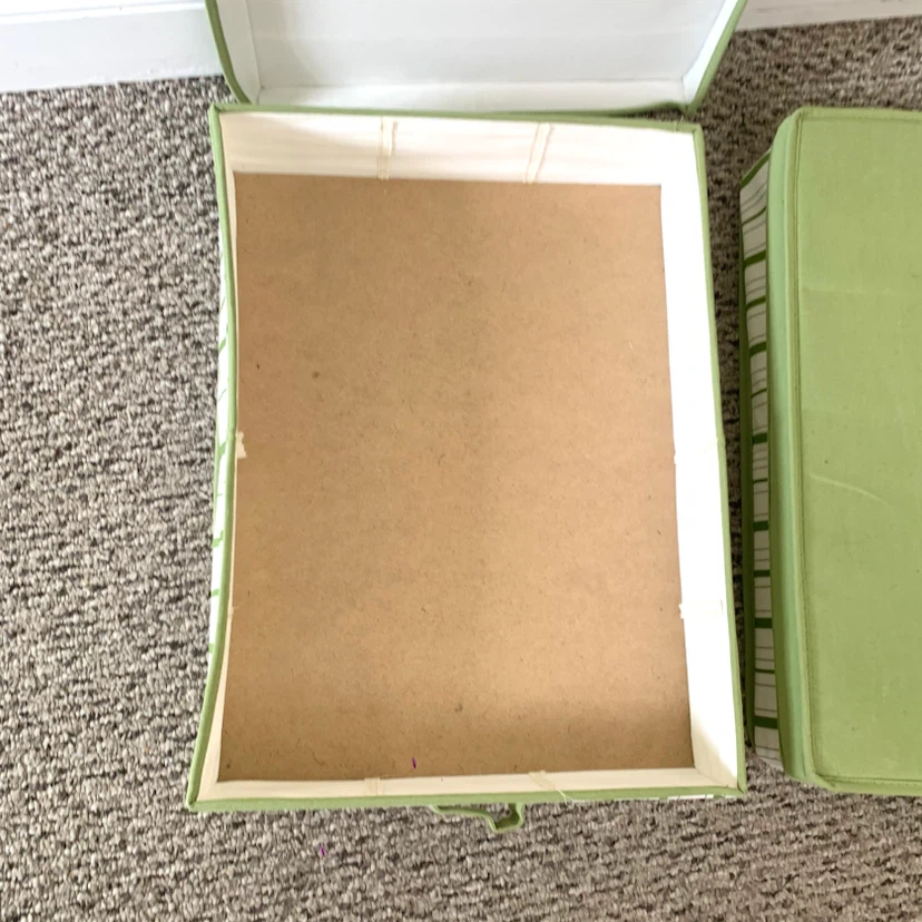 2 Fabric Storage Boxes with Lids Organizer Bins Green Striped - photo 3