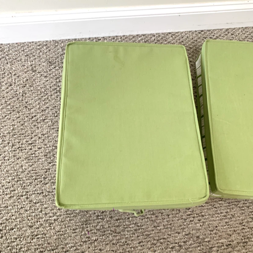 2 Fabric Storage Boxes with Lids Organizer Bins Green Striped - photo 4