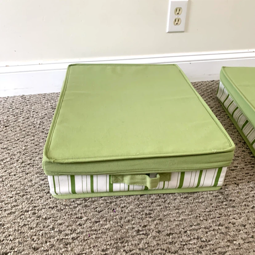 2 Fabric Storage Boxes with Lids Organizer Bins Green Striped - photo 5