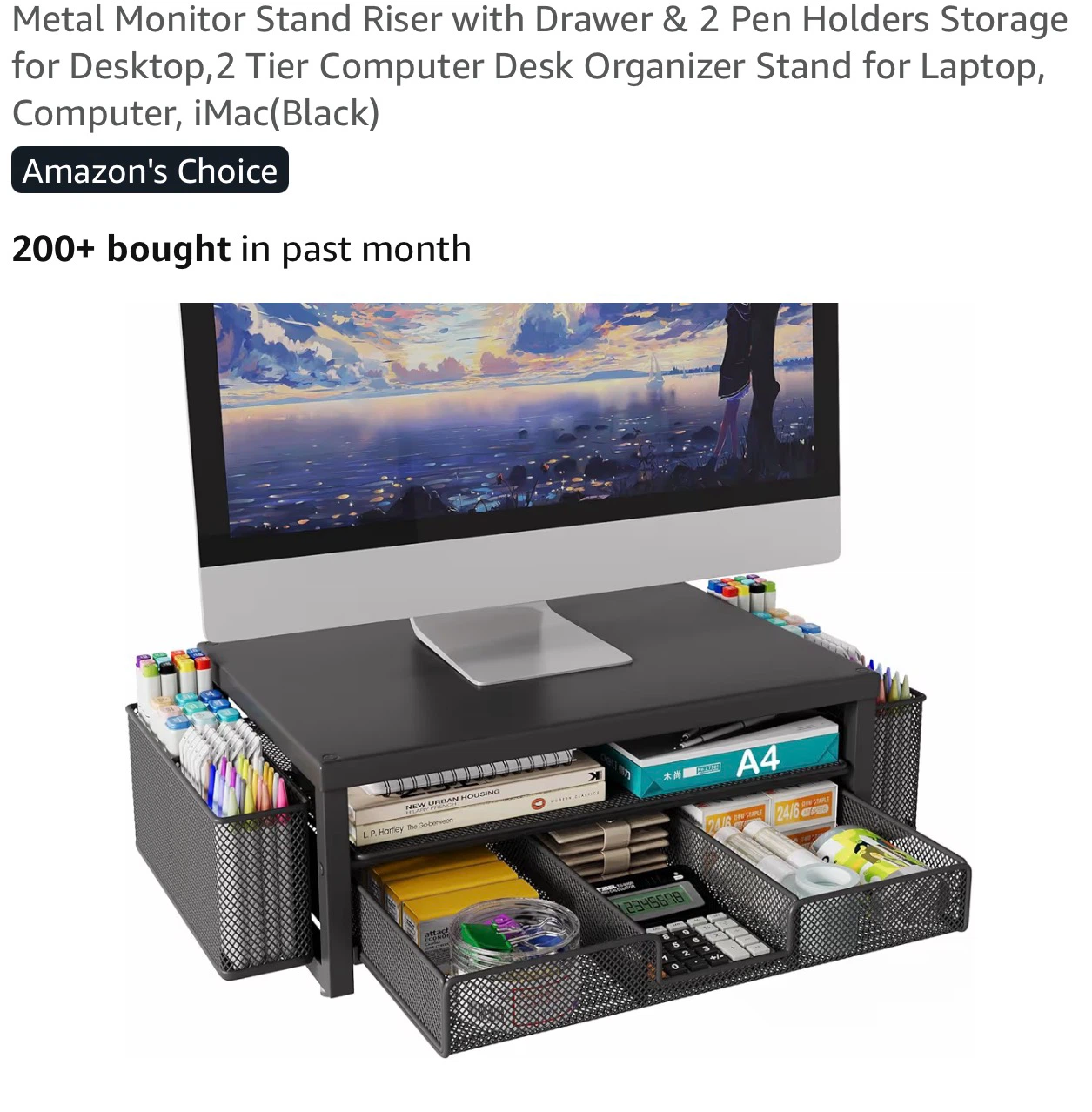 Metal Monitor Stand Riser with Drawer & Pen Holders MM2