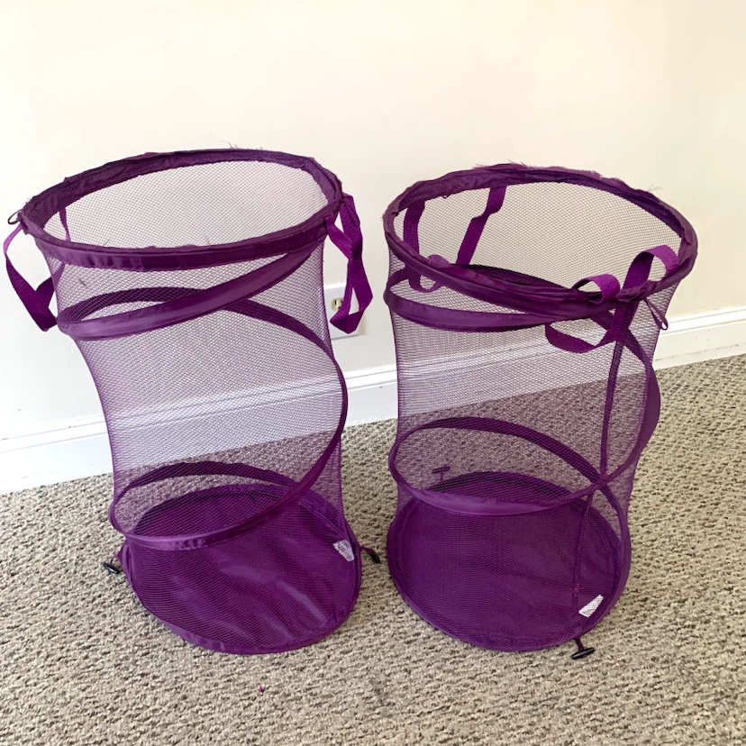 2 Pop Up Laundry Hampers Mesh Clothes Basket Folding Purple Set