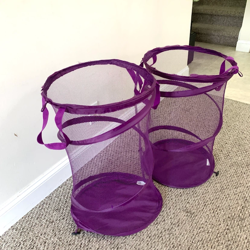 2 Pop Up Laundry Hampers Mesh Clothes Basket Folding Purple Set - photo 2