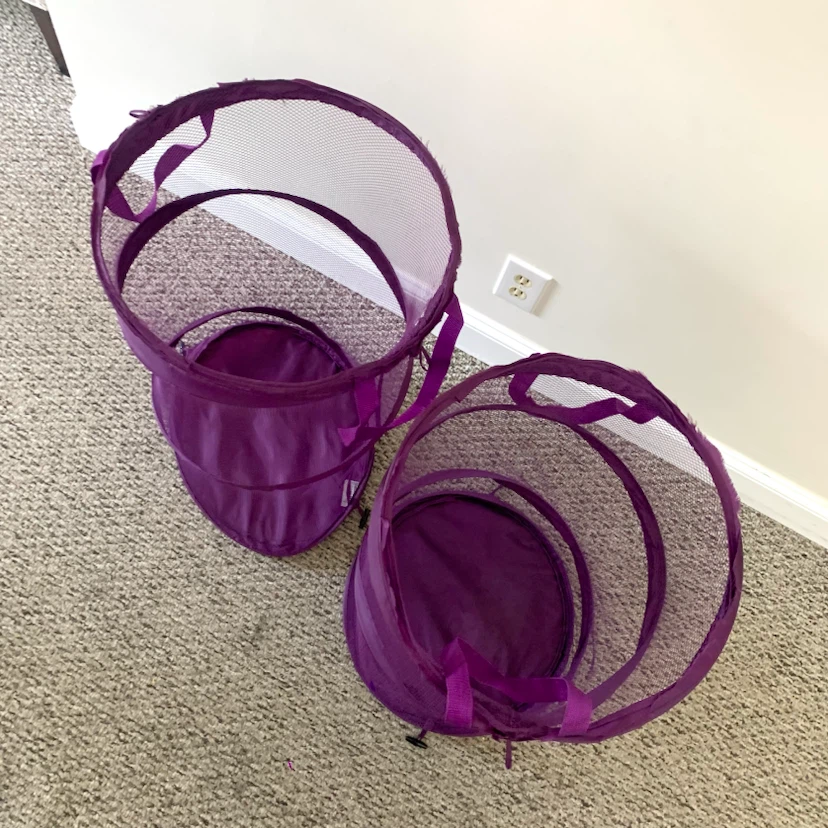 2 Pop Up Laundry Hampers Mesh Clothes Basket Folding Purple Set - photo 3