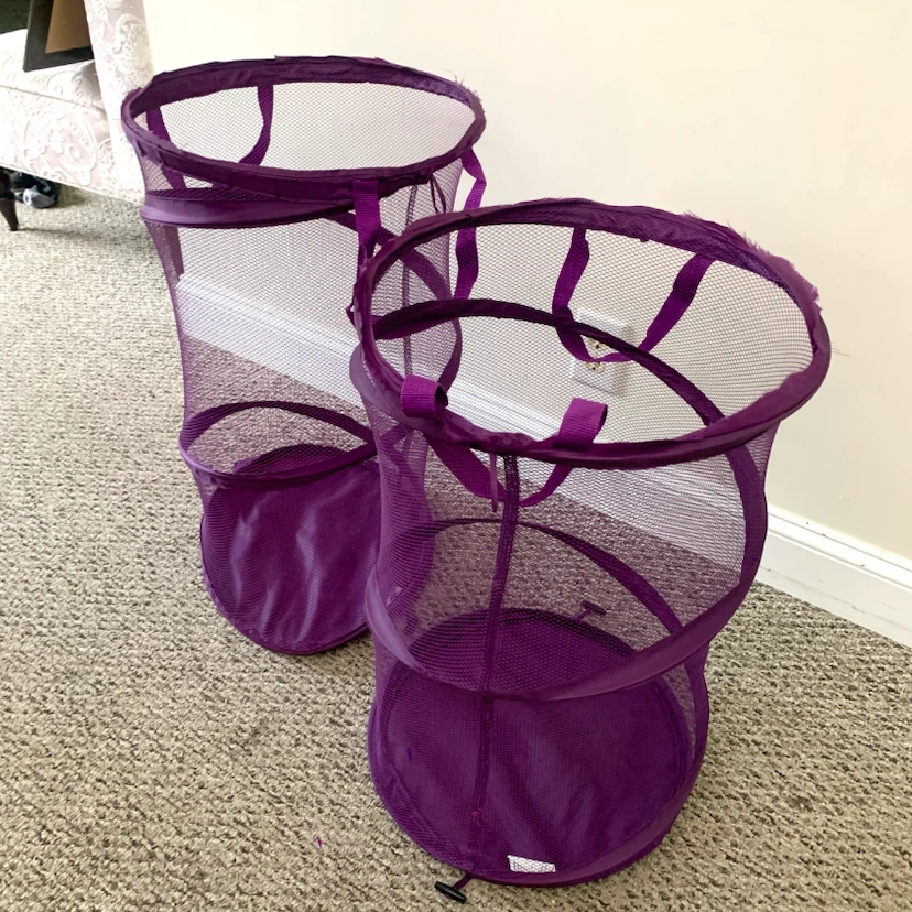 2 Pop Up Laundry Hampers Mesh Clothes Basket Folding Purple Set - photo 4