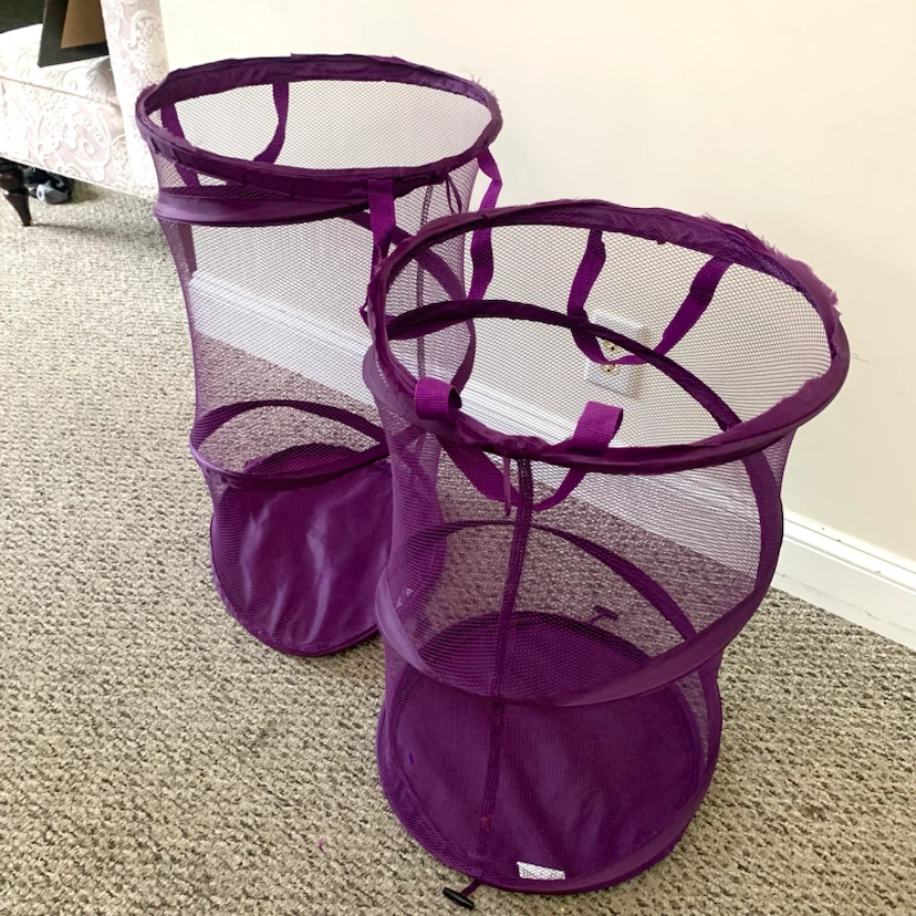 2 Pop Up Laundry Hampers Mesh Clothes Basket Folding Purple Set - photo 5