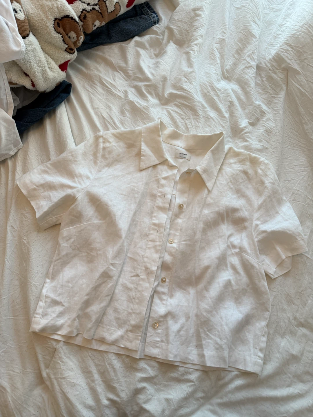 Wilfred White Linen Blend Short Sleeve Shirt