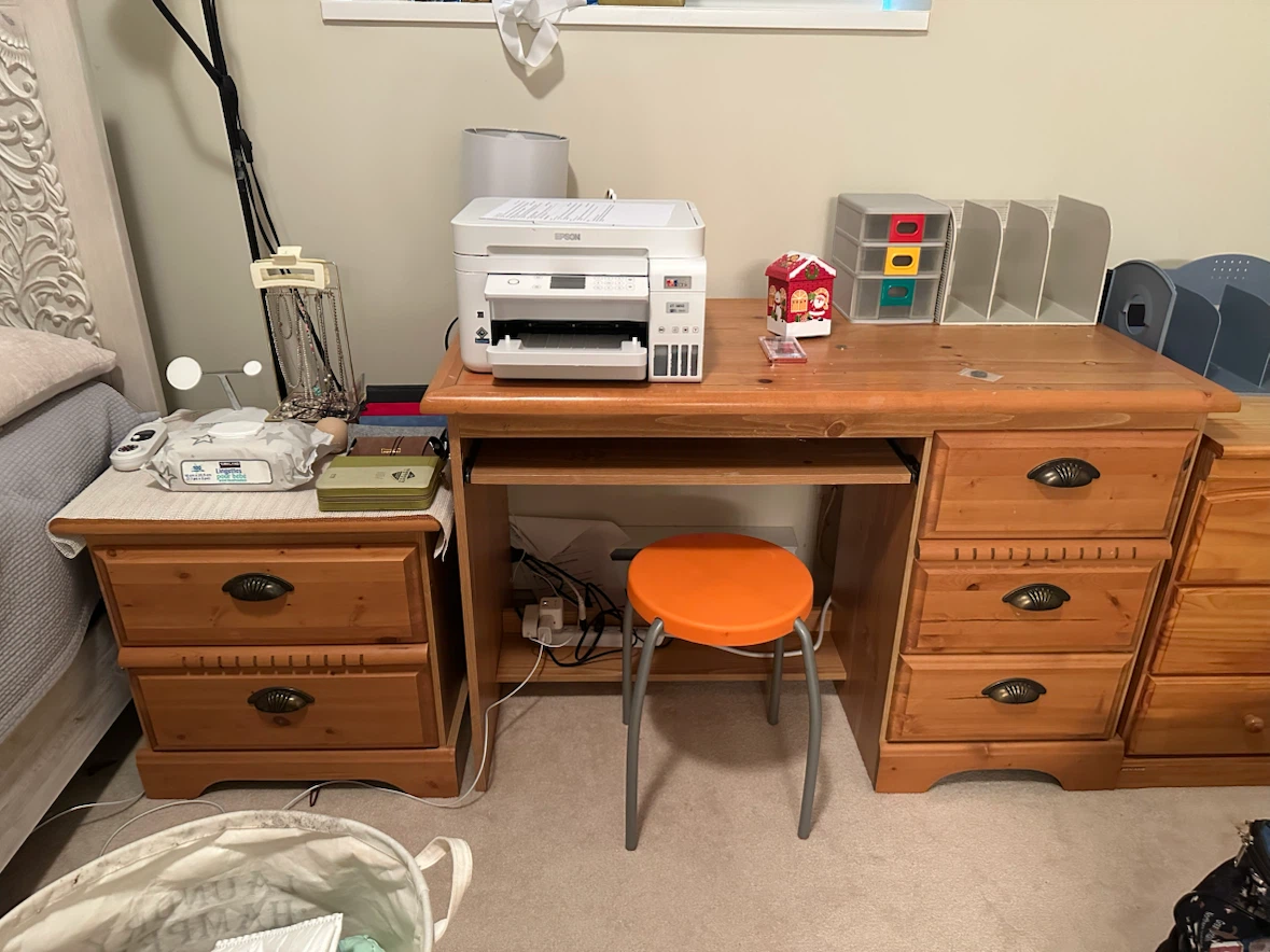 Wooden desk and shelf together