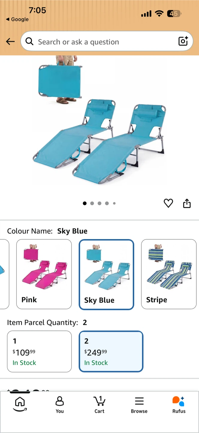 Sky Blue Chaise Lounge Chairs - Set of 2