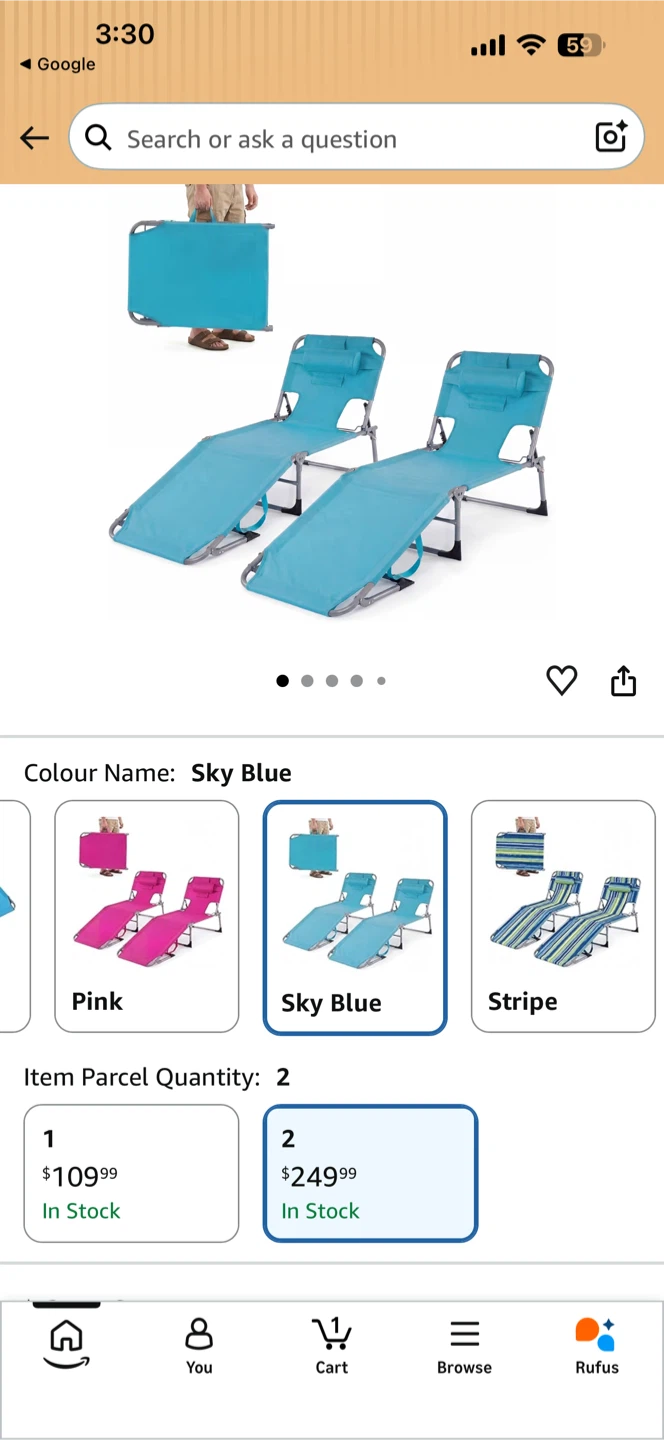 Sky Blue Chaise Lounge Chairs - Set of 2 - photo 2