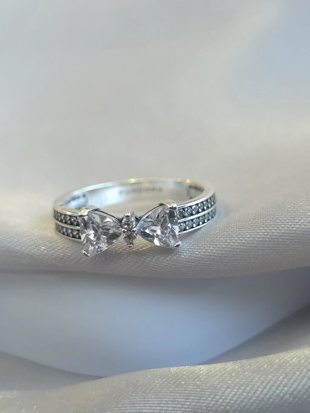 Pandora Sterling Silver Bow Ring with Clear Stones