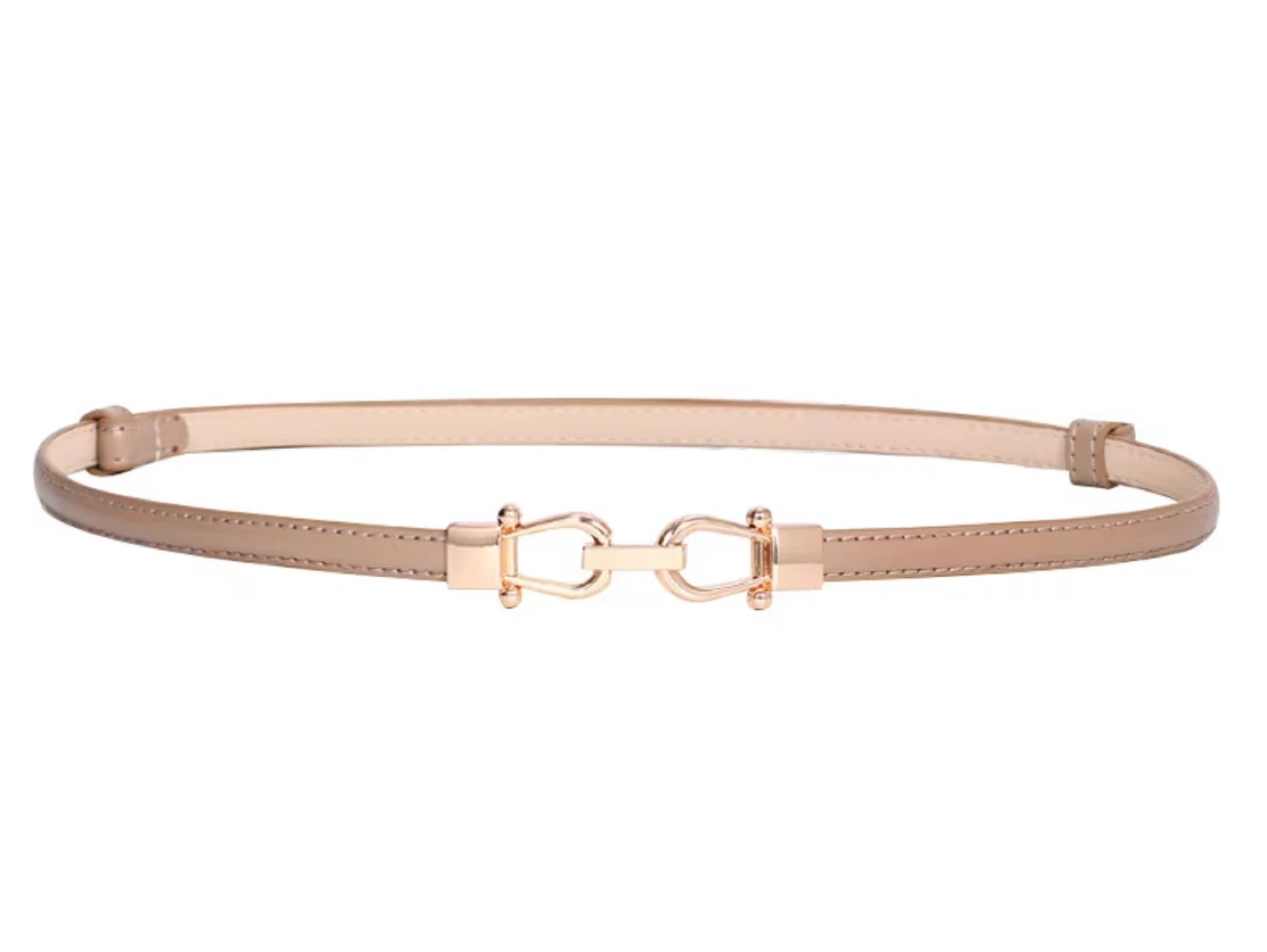 Slim Adjustable Vegan Leather Belt with Gold Accent