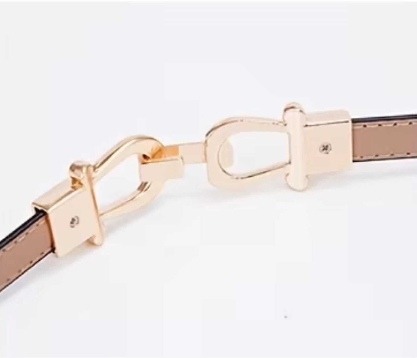 Slim Adjustable Vegan Leather Belt with Gold Accent - photo 2