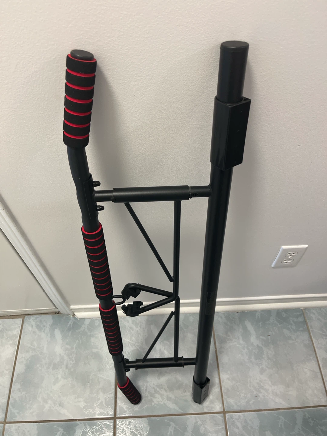 Black Pull Up Bar with Red Grips