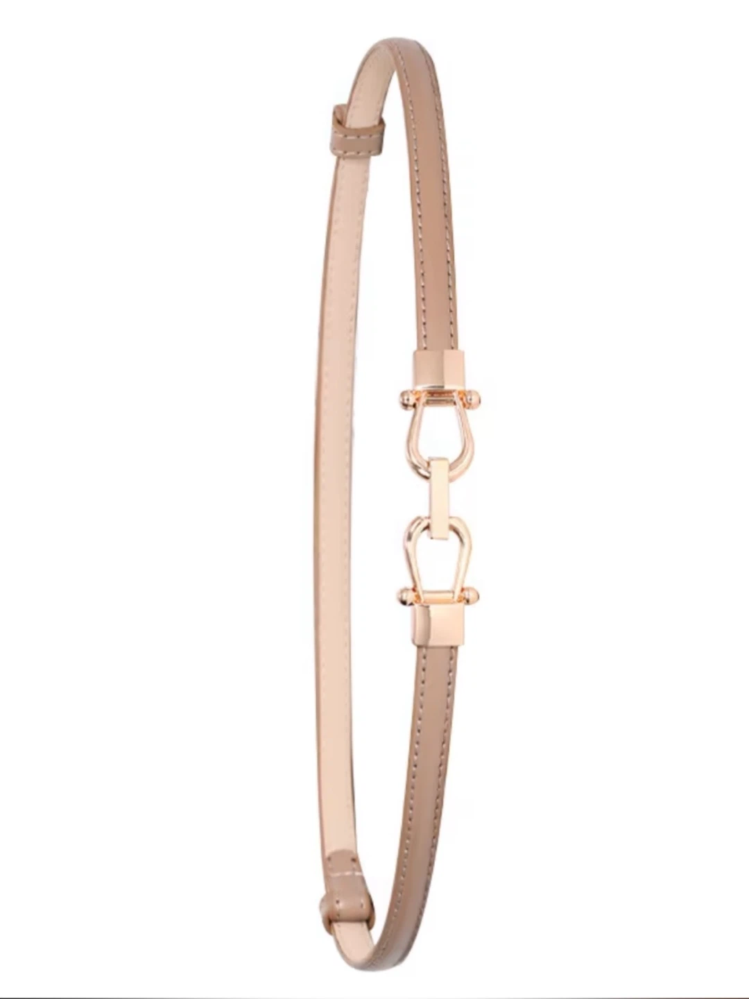 Slim Adjustable Vegan Leather Belt with Gold Accent - photo 5