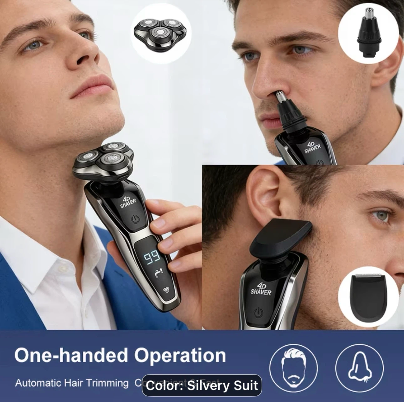 Men'S Electric Three-In-One Care Set: Razor, Nose Hair Trimmer - photo 2