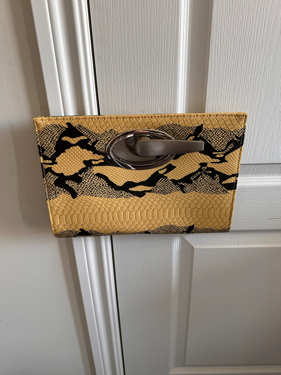 Brand new Yellow Snake Print Clutch with Metal Handle