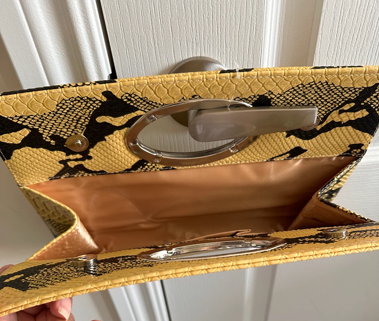 Brand new Yellow Snake Print Clutch with Metal Handle - photo 2