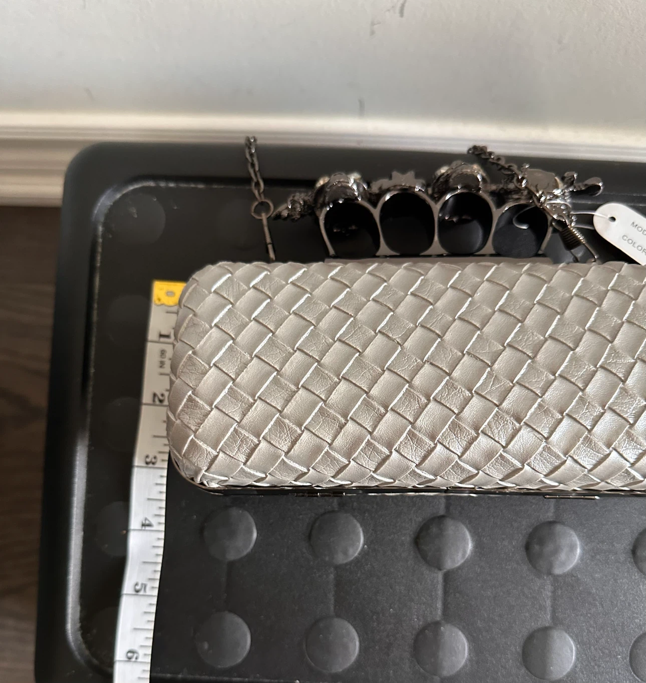 Silver Woven Clutch with Skull Ring Handle - photo 2