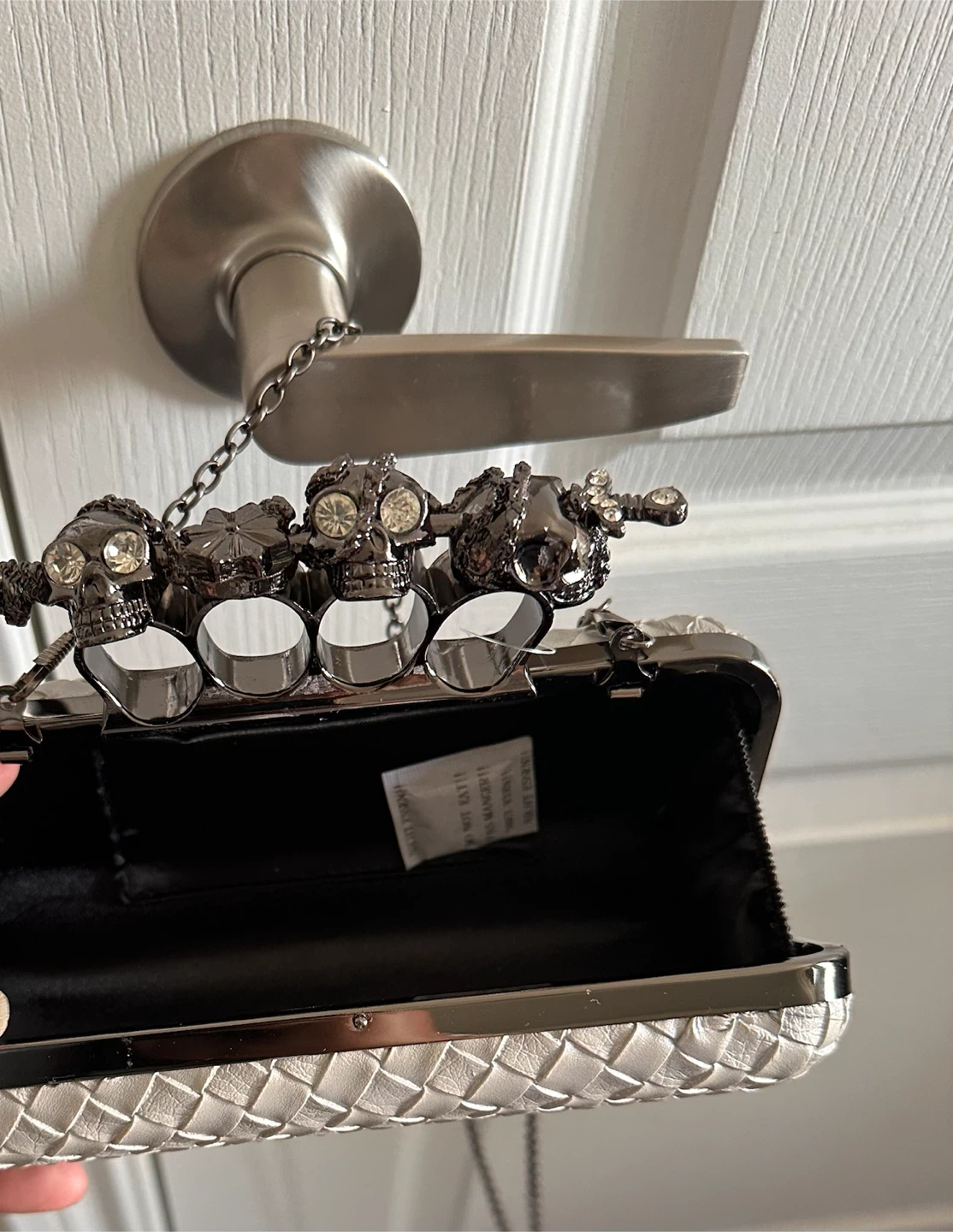 Silver Woven Clutch with Skull Ring Handle - photo 4