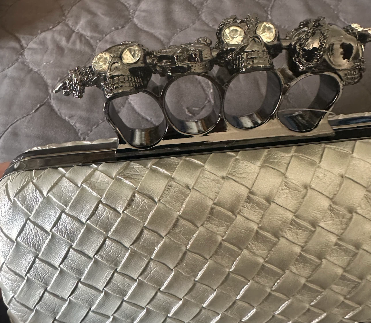 Silver Woven Clutch with Skull Ring Handle - photo 5
