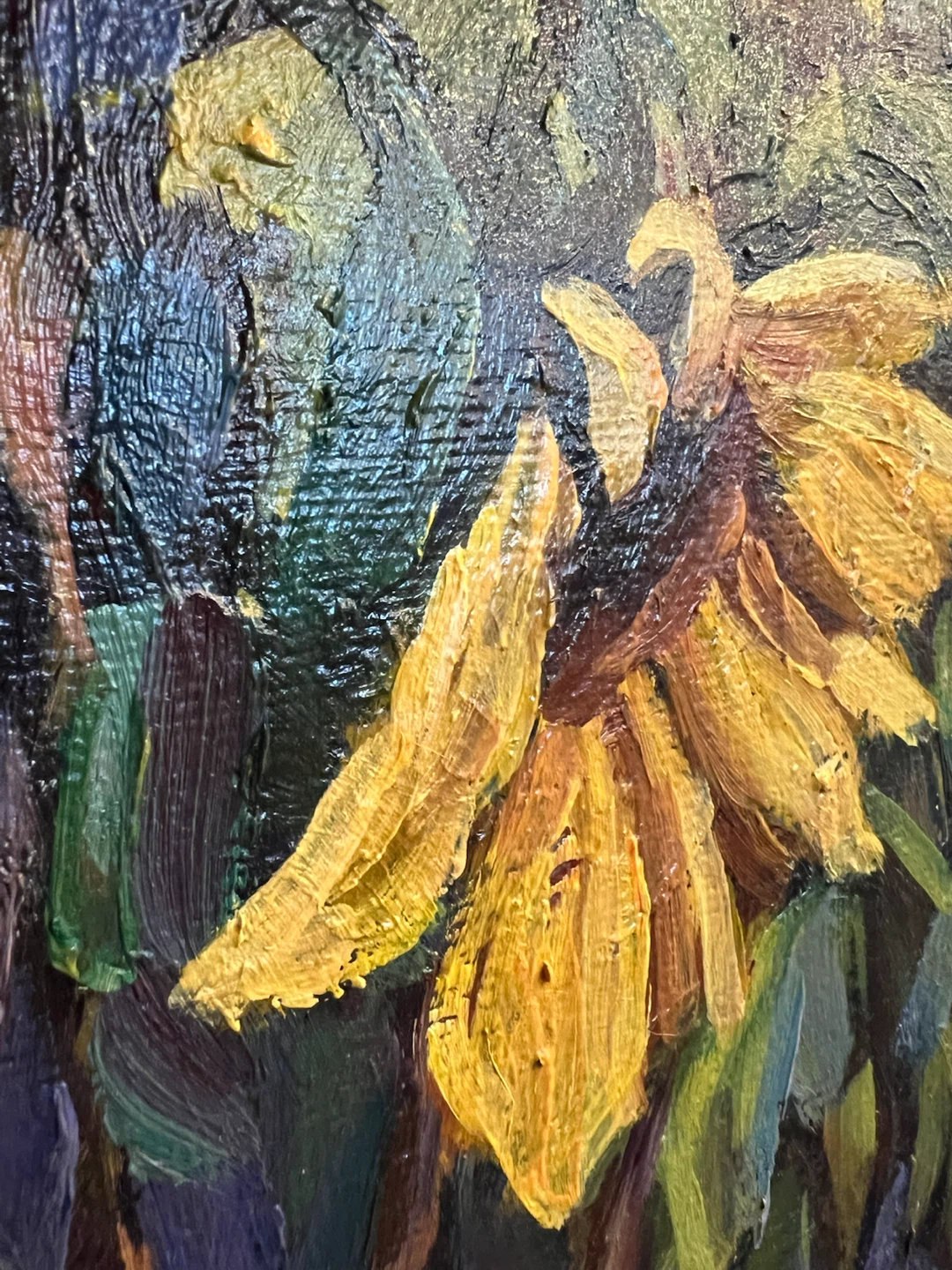 Vintage Original Sunflower Oil Painting on Board - photo 5