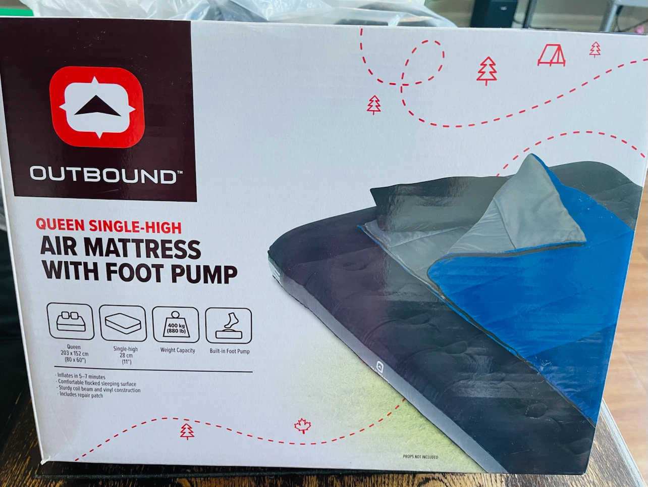 Outbound Queen Single-High Air Mattress with Foot Pump