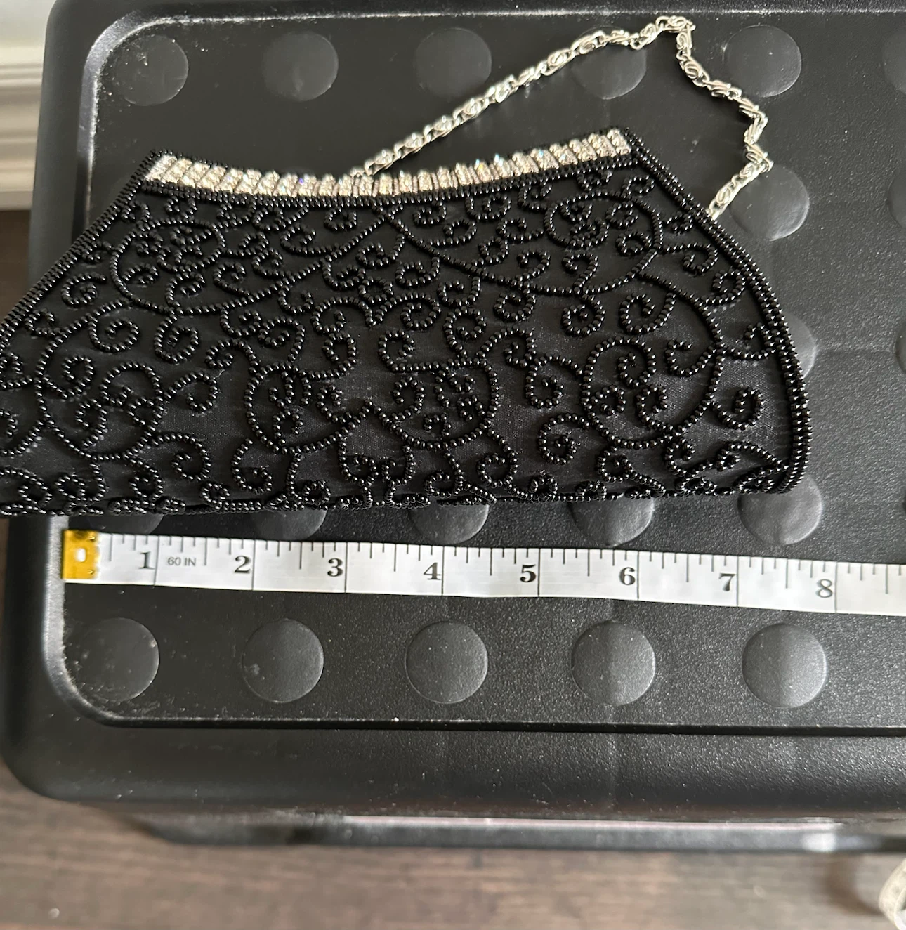 Beaded Black Evening Clutch Purse with Silver Chain - photo 3
