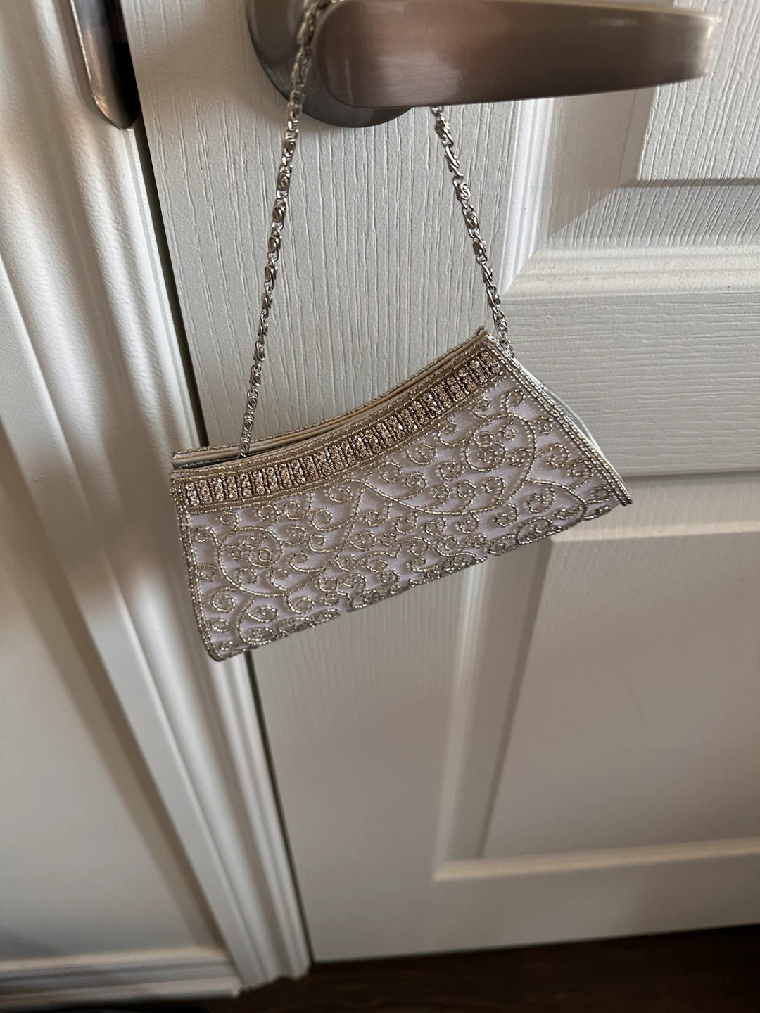 Beaded Black Evening Clutch Purse with Silver Chain - photo 5