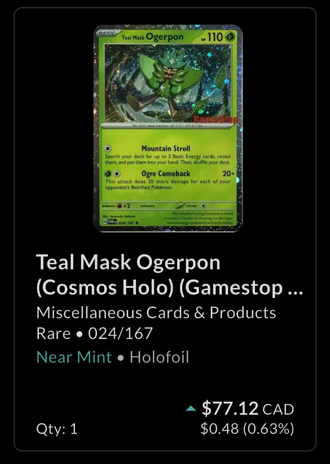 Teal Mask Ogerpon (Cosmos Holo) Pokémon Card - photo 3