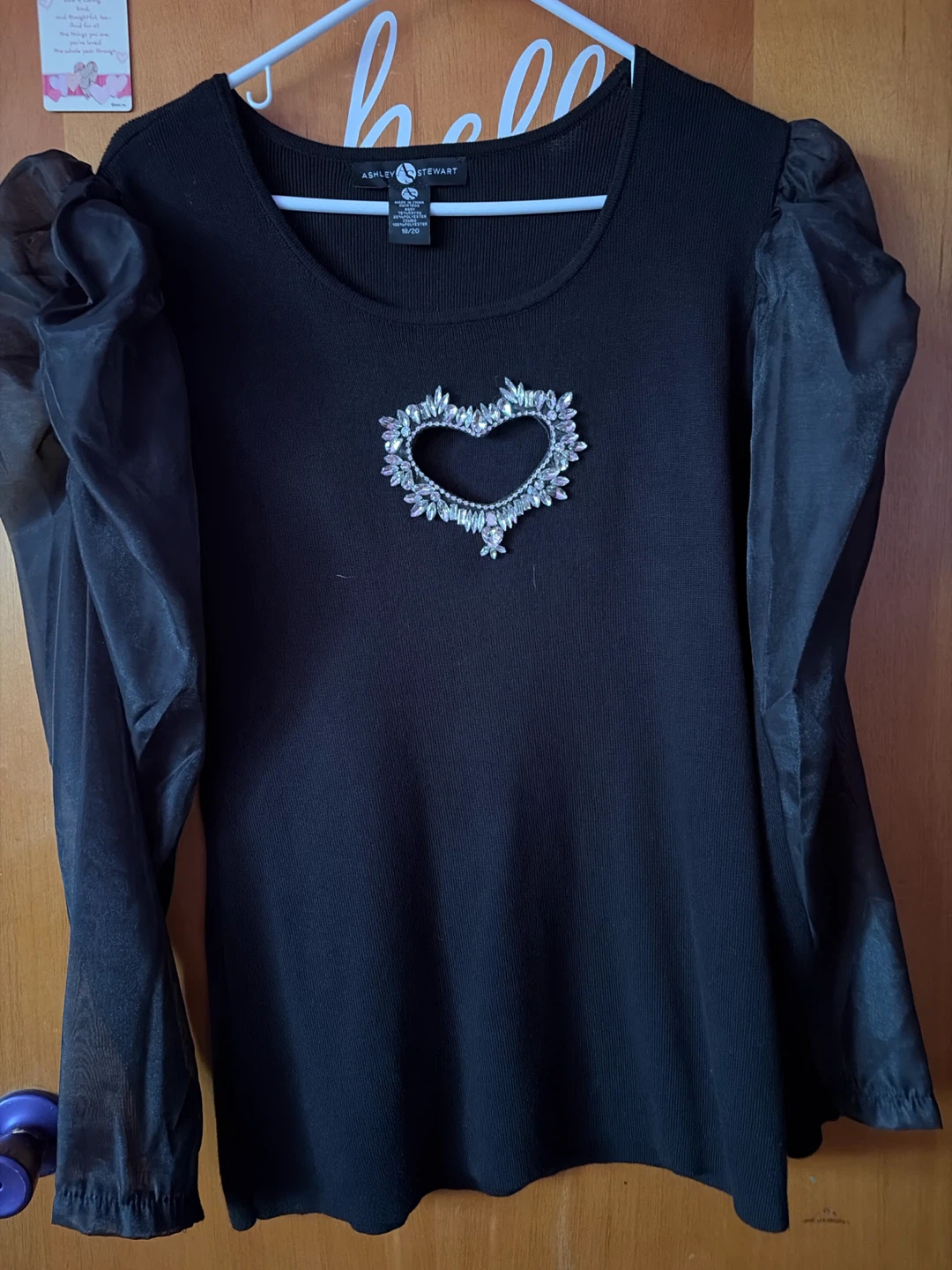 Ashley Stewart Black Puff Sleeve Top  Embellishment Size 18/20