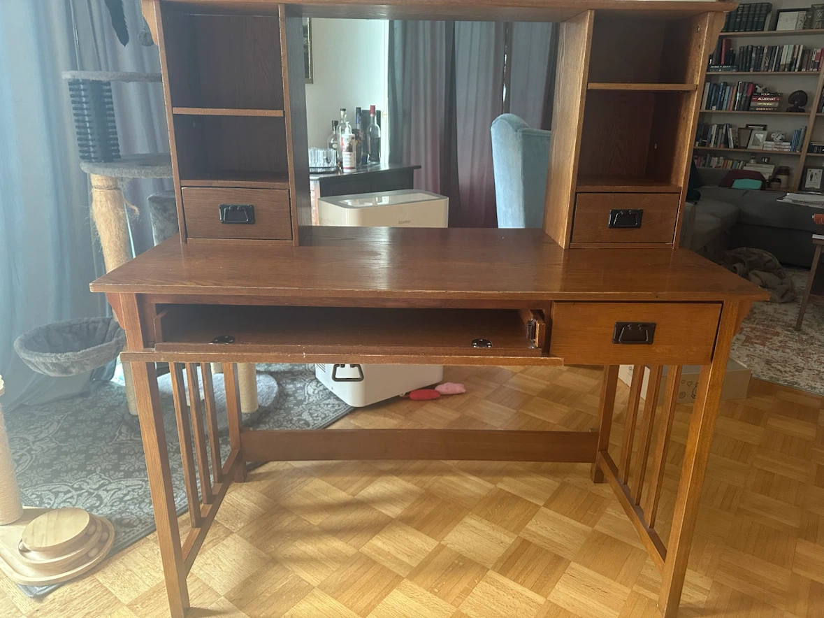 Solid Wood Desk with Hutch and Keyboard Tray