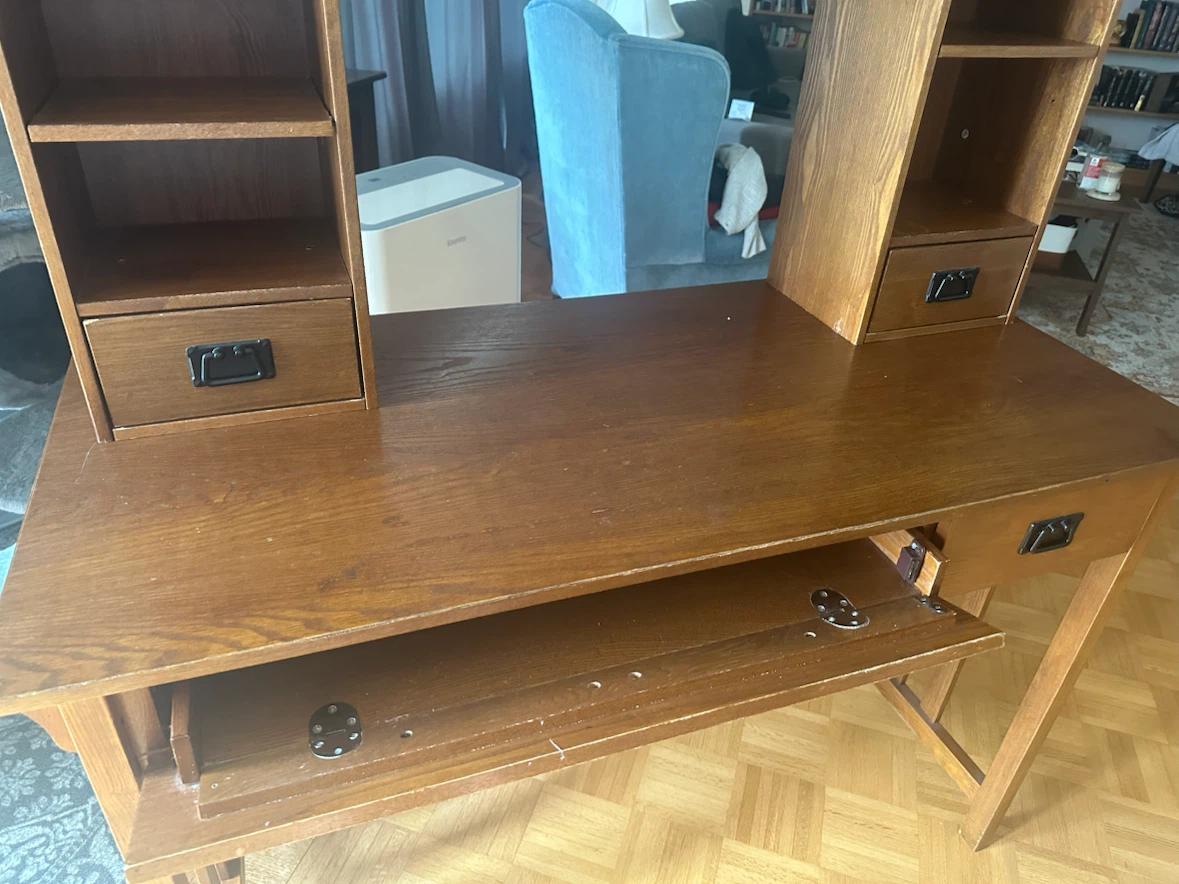 Solid Wood Desk with Hutch and Keyboard Tray - photo 2