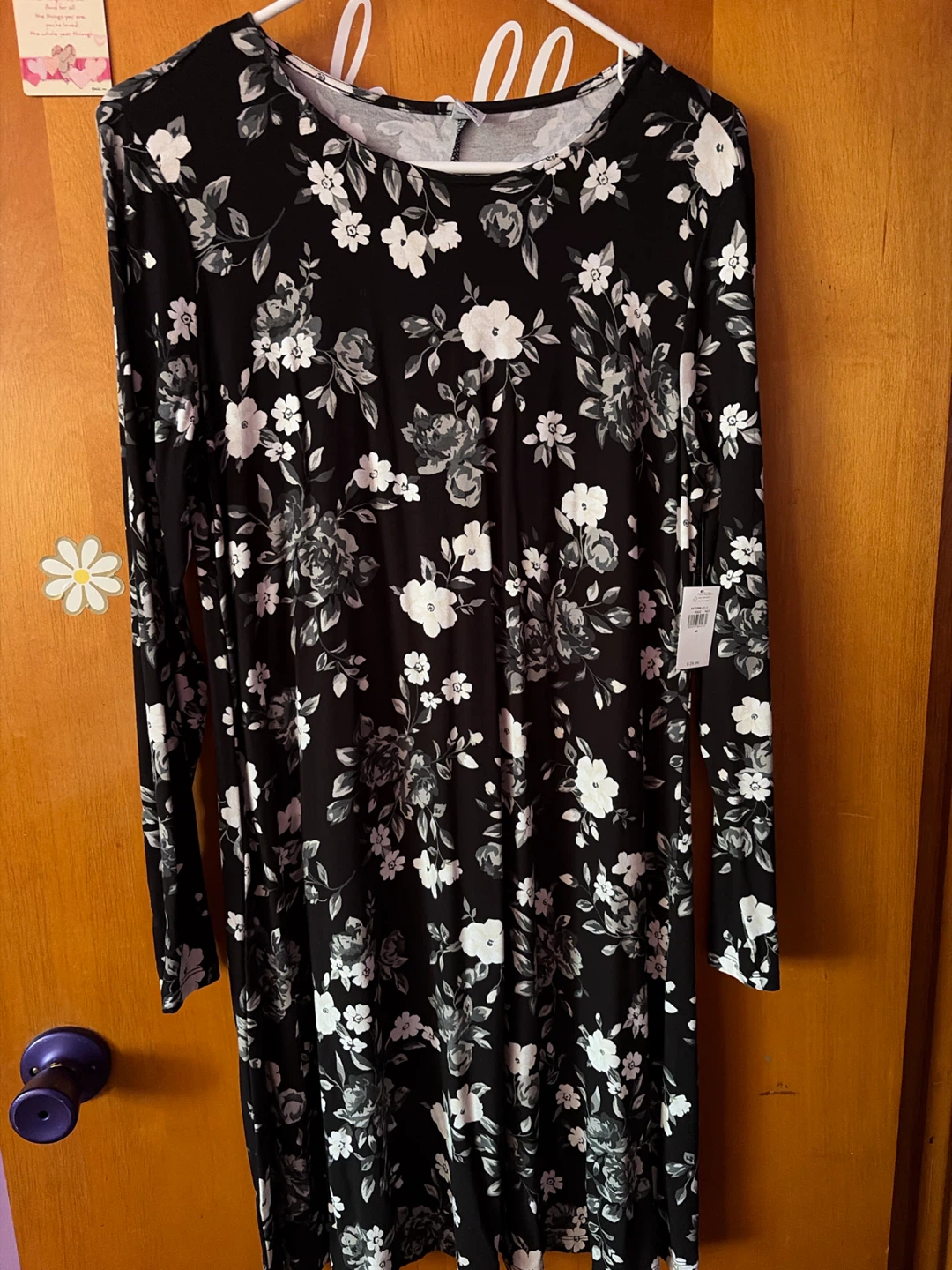 Black Floral Print Long Sleeve Dress