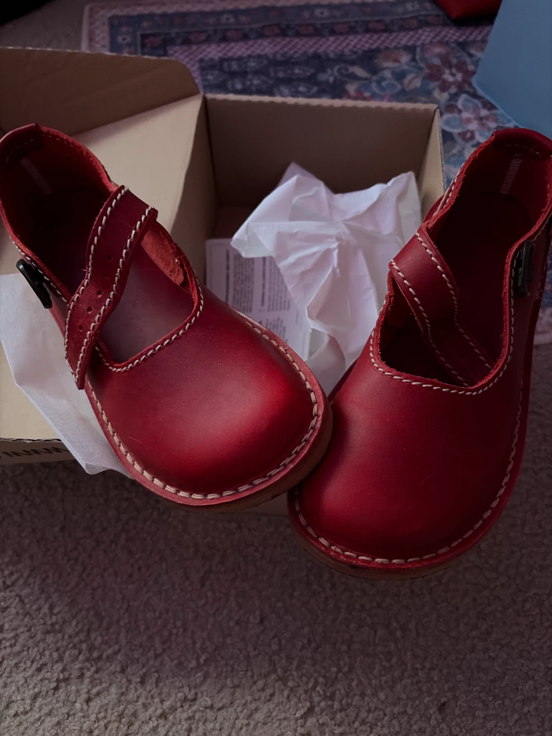 Red Leather Duckfeet Mary Jane Shoes - photo 2