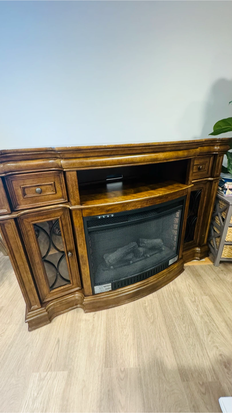 Wooden Electric Fireplace Media Console