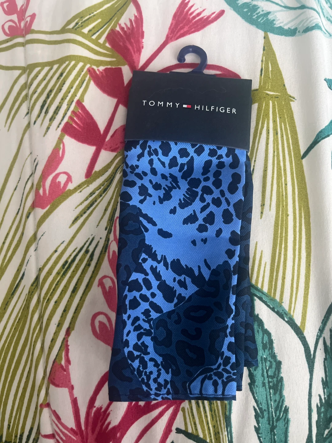 Tommy Hilfiger Blue Leopard Print Silk Scarf