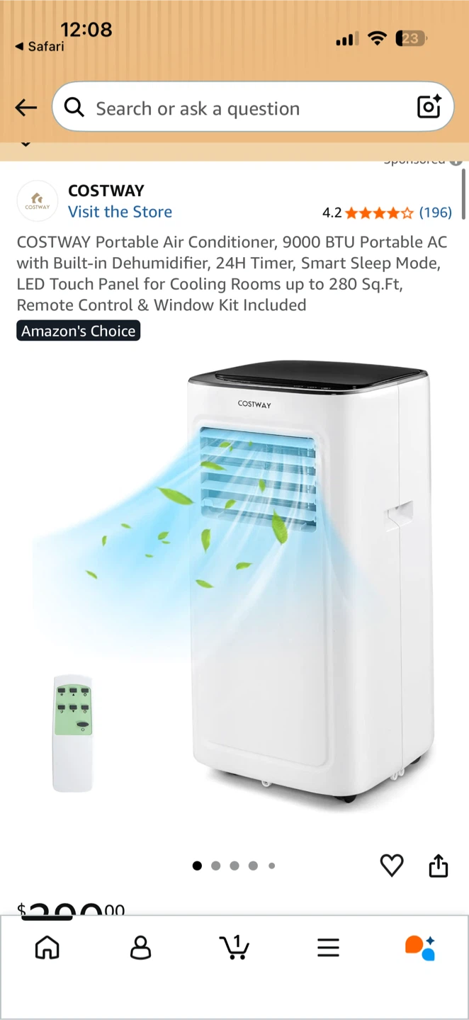 COSTWAY Portable Air Conditioner 9000 BTU