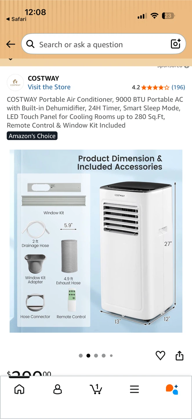 COSTWAY Portable Air Conditioner 9000 BTU - photo 2