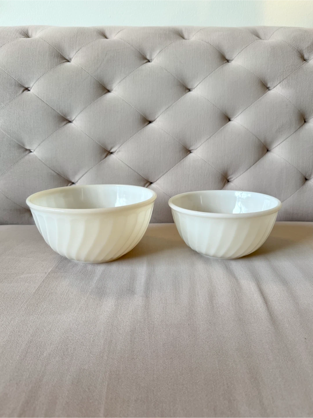 Fire King Oven Ware Off White Milk Glass Mixing Bowls 7” 8”
