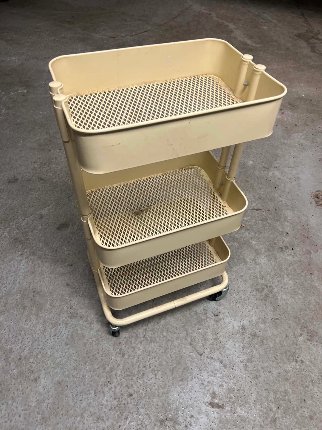 Beige 3-Tier Rolling Utility Cart