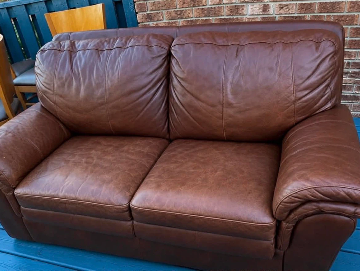 Brown Leather Loveseat Sofa