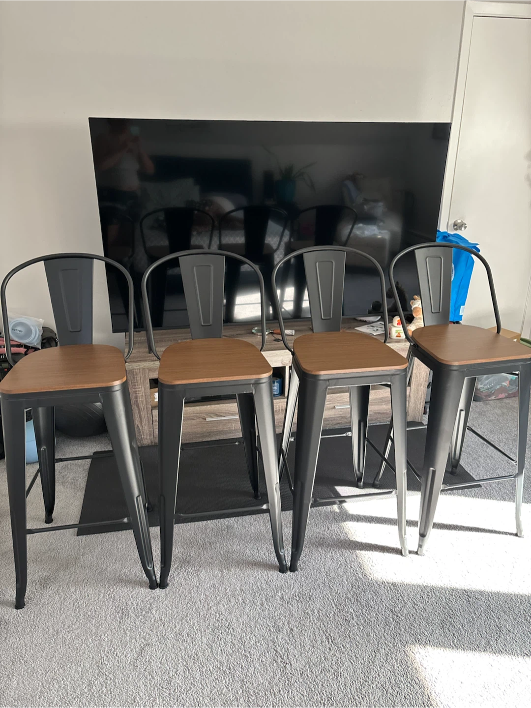 Set of 4 Metal and Wood Bar Stools - photo 2