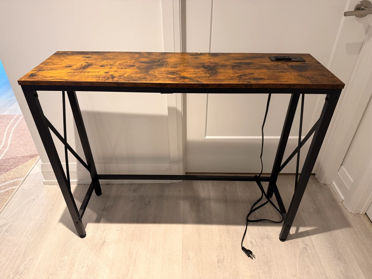 Industrial Console Table with Built-in USB Ports