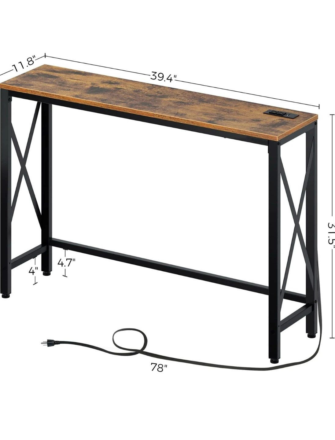 Industrial Console Table with Built-in USB Ports - photo 3