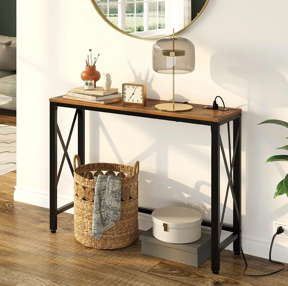Industrial Console Table with Built-in USB Ports - photo 4