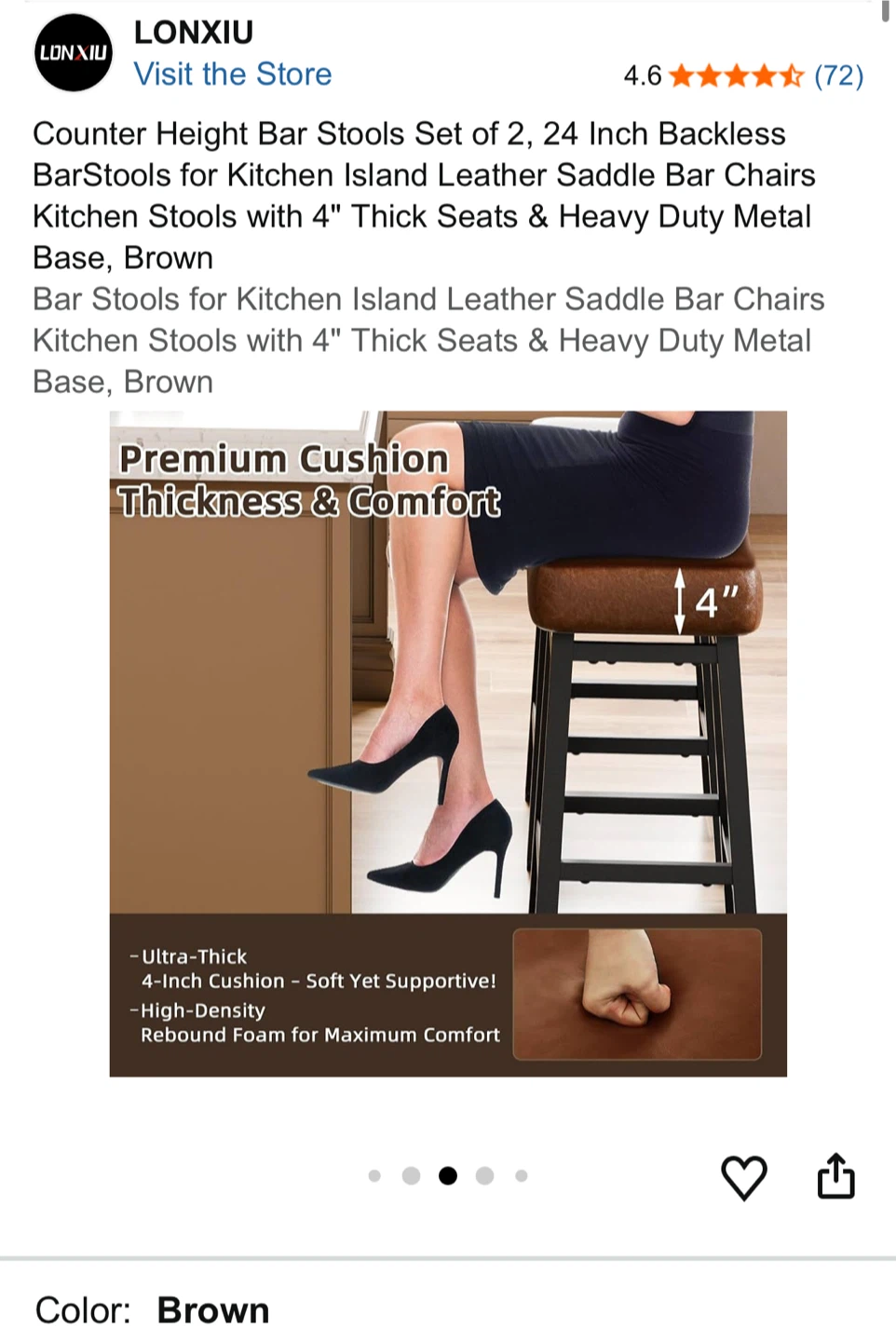 LONXIU Counter Height Bar Stools Set of 2, 24 Inch Brown - photo 4