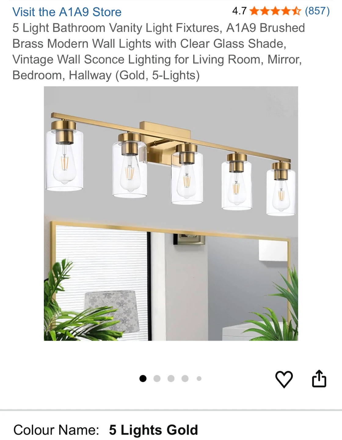 A1A9 5-Light Brushed Brass Vanity Light Fixture