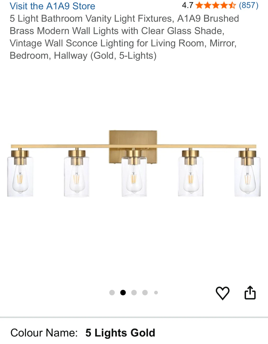 A1A9 5-Light Brushed Brass Vanity Light Fixture - photo 2