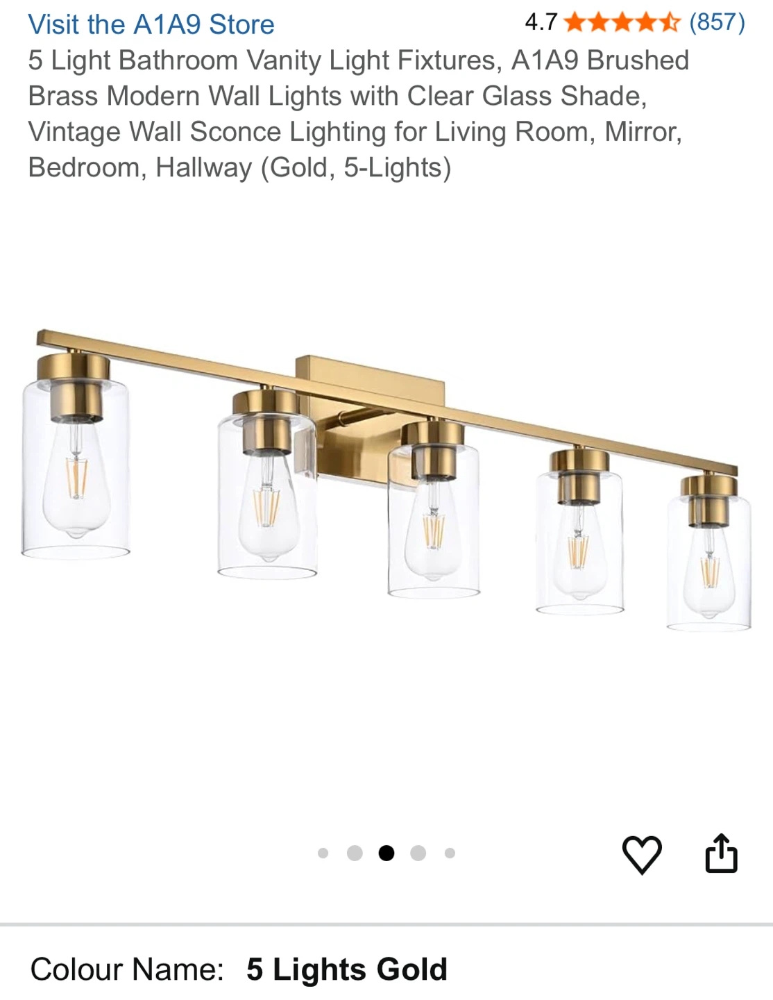 A1A9 5-Light Brushed Brass Vanity Light Fixture - photo 4